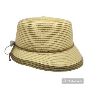 Women's Beige Bucket Hat 100% Paper Straw Wide Brim Sun Hat Summer Travel